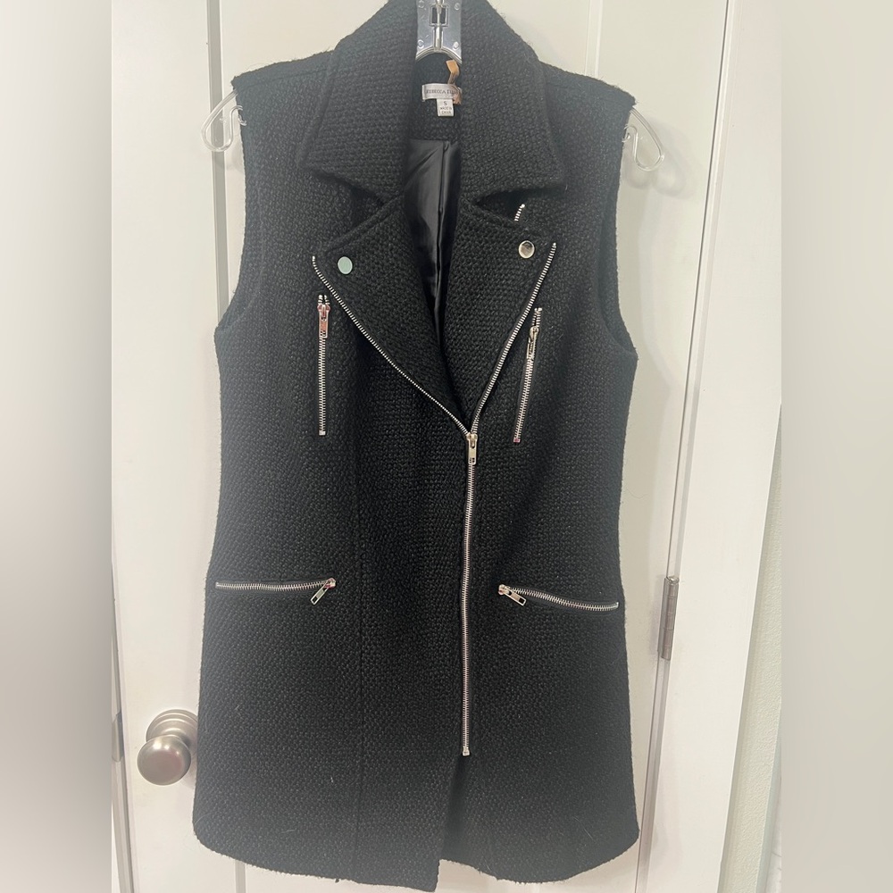 Black Sleeveless Biker Vest with Silver Zippers